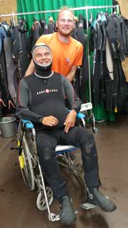 In a diving suit